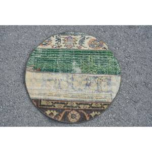 Alfombra de algas marinas de lana marrón verde de 2,4x2,4 pies vintage clásica turca área grande rectángulo patrón de pasillo respaldo de látex para habitaciones - Product Image 1