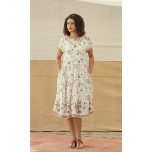 Vestido RAYNA de Seda Estampada Tejida a Mano, Estilo Boho Elegante, Cintura Elástica, Transpirable, Sostenible, Sexy, Largo hasta la Rodilla, para el Día - Product Image 1