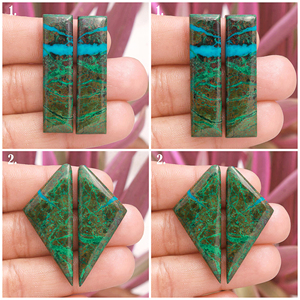 ต่างหูพลอยคริสโคลาธรรมชาติ DHORGEMS รูปทรงคาโบชอง สีฟ้า-เขียว รูปทรงมาร์ควิส/ลูกแพร์/วงรี/ทรงแฟนซี - Product Image 3