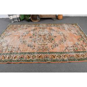 พรมแบบตุรกีโบราณ5.8 X 9.2ft ผ้าถักสีส้มและสีเขียวใช้สำหรับตกแต่งห้องนั่งเล่น - Product Image 2