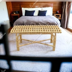 Bois solide intégral moderne des deux côtés du tabouret exquis incurvé tabouret long de tissage en bambou banc de visage Console d'incrustation d'os - Product Image 4