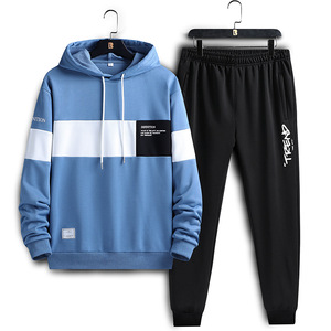 New Korean Style Casual Suit Trendy Hood Sweatshirt T-<b>Shirt</b> Sweatpants XL Fitness Activewear <b>Fleece</b> Gym <b>Mens</b> Tracksuit Set - Product Image 1