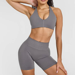 Women's Breathable <b>Gymnastics</b> Scrunch Butt <b>Shorts</b> Set with Halter Top Seamless Fitness Yoga Gear for Workout Sports Hot Crop Top - Product Image 3