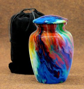 Metal Cremation Urn <b>Memorial</b> Jar Pot Container Medium Size Urn for Funeral Ashes Burial Wave Printed Metal Urn Multicolor 6 Inch - Product Image 3
