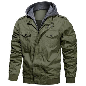 แจ็กเก็ตบอมเบอร์คาร์โก้แนววินเทจมีฮู้ดสำหรับผู้ชายกันน้ำได้มีฮู้ดแบบถอดออกได้ผ้าเดนิมผ้าฝ้ายสำหรับฤดูใบไม้ร่วง - Product Image 3