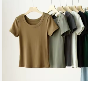 Nouveau design Slim Fit Women's Fashion O-Neck Sports T-Shirt Ladies' Anti-Pilling BD Breathable Plain Dyed for Summer - Product Image 2