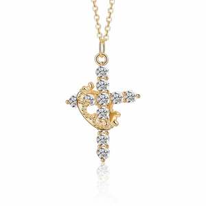 Collier Jeulia en argent sterling avec croix et couronne, orné de zircons – Bijou chrétien vintage tendance pour les fêtes - Product Image 1