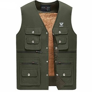 Veste d'hiver pour hommes avec gilet sans manches multi-poches sous-chemise en toile respirante vêtements épaissir veste en cuir chaude - Product Image 6