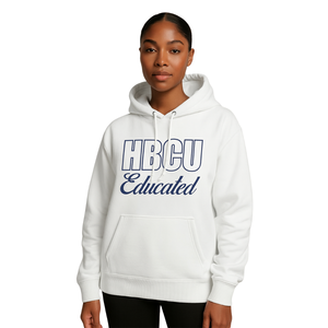 Felpa con cappuccio donna bianca HBCU felpa con cappuccio blu reale in ciniglia e disegno ricamato stile di vita greco abbigliamento personalizzato College - Product Image 1