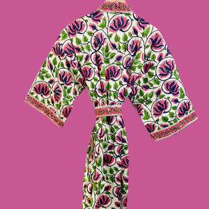 Bata Kimono de Algodón con Estampado Floral Hecho a Mano, Tallas Grandes, para Mujer, Estilo Indio, Ligera, para Descansar - Product Image 1
