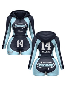 Conjunto de sudadera con capucha elástica de poliéster y spandex premium, pantalones cortos tipo booty con panel en contraste, logotipo con transferencia térmica, camiseta 100% algodón y pantalones cortos tipo booty. - Product Image 5