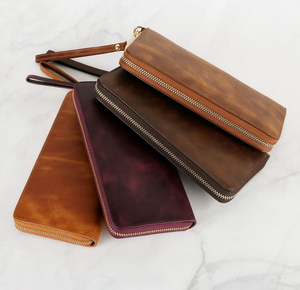 Portefeuille long léger en cuir véritable pour femme avec protection RFID, doublure satinée, fermeture éclair, porte-cartes personnalisable – Direct Usine - Product Image 4