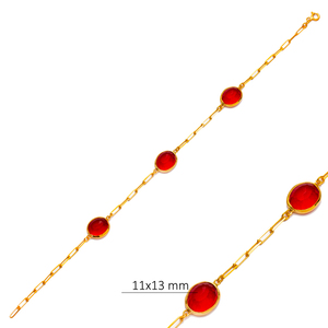 Pulsera con abalorio de bisel de oro de 22K con piedra Triple de cuarzo rubí hecha a mano, joyería de plata de ley 925, eslabón de cadena fina al por mayor J - Product Image 4
