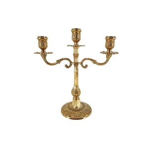 Unique Embossed <b>Gold</b> Finish Metal <b>Candelabra</b> Modern Brass 3 Arm <b>Candelabra</b> Candle Holder Stand For Weddings & Festive Occasions - Product Image 3