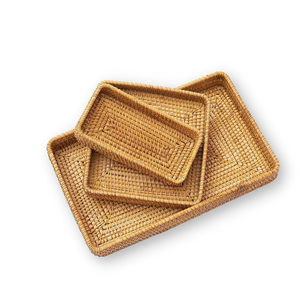 Bandeja cuadrada de ratán hecha a mano al por mayor de Vietnam, perfecta para comida y desayuno, diseño de cesta rectangular rústica - Product Image 2