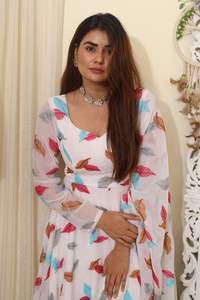 Georgette Anarkali ชุดราตรียาวสำหรับผู้หญิงขายดีสไตล์อินเดียดั้งเดิมงานแต่งงานแบบธรรมชาติรูปแบบการทำงาน - Product Image 4