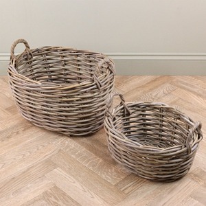 Juego de 2 Cestas de Almacenamiento Ovaladas de Mimbre, Cestas de Almacenamiento Hechas a Mano, Mimbre Natural, Modernas, Multifuncionales, Hechas en Vietnam - Product Image 1