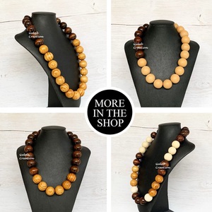 Bold Round Brown Wooden <b>Beaded</b> <b>Necklace</b> for Women <b>Chunky</b> Natural Wood Statement Jewelry for Boho, Tribal, and Ethnic Fashion - Product Image 4