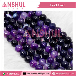 Quantité en gros de pierres polies et brillantes, agates rayées violettes de 6MM rondes, brins de perles de pierres précieuses - Product Image 2