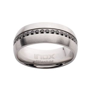 <b>Titanium</b> Prong Set <b>Black</b> Gem <b>Ring</b> Streamline Comfort Fit with Resizable Inlay and Plating Craft for Wedding - Product Image 2