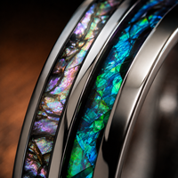 Bague de mariage JLM professionnelle personnalisée en acier inoxydable 316L avec incrustation double rangée de coquillages d'ormeau pour hommes et femmes