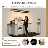 Maßgefertigter Kosmetik-Inselstand mit LED-Überkopfschild, Modulare Kiosk-Einrichtung für Einkaufszentren, Parfüm- und Duftmarkengeschäfte