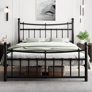 TRIHO THF-1682 Factory Price Queen Size Metal Platform Bed Frame with Victorian Vintage Headboard and Footboard