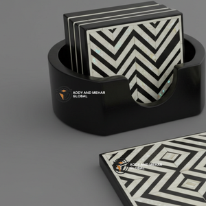 Proveedor Indio Ofrece Juego de Posavasos Ecológicos Hechos a Mano con Madreperla Negra y Blanca (MOP) de 3 mm, Soporte para Bebidas Geométrico de Lujo - Product Image 5