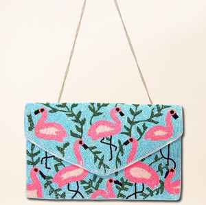 กระเป๋าคลัทช์แฟชั่นสำหรับงานปาร์ตี้ทำจากลูกปัดลายสตรอเบอร์รี่และนกฟลามิงโก - Product Image 3