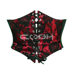 Cinturón de Corsé de Moda con Encaje Floral Negro y Satén Verde Esmeralda - Product Image 3