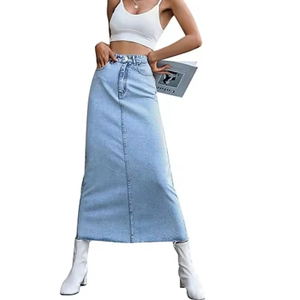 Falda vaquera con múltiples bolsillos personalizada para mujer, Falda vaquera desgastada de algodón, Falda vaquera rasgada a la moda - Product Image 6