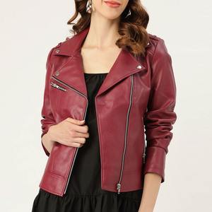 Chaqueta acolchada transpirable de cuero PU para mujer al por mayor, cierre de cremallera, patrón sólido, abrigo de invierno de piel sintética Sexy, piel de oveja - Product Image 1