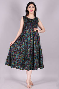 Femmes décontracté été Maxi robe imprimé fleuri sans manches coton col Mandarin non tissé tissage taille naturelle écologique pour - Product Image 3