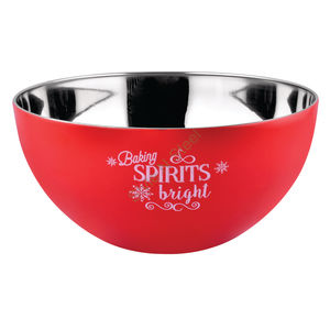 Premium Stainless Steel Salad <b>Bowl</b> Polished Metal with Classic Stylish Design and <b>Red</b> Color Print - Product Image 1