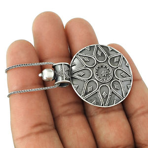 วินเทจดูอินเดียArtisanทรงกลมจี้Solid 925 เงินสเตอร์ลิงออกซิไดซ์เครื่องประดับทําด้วยมือโบฮีเมียนเครื่องประดับทําด้วยมือ - Product Image 4