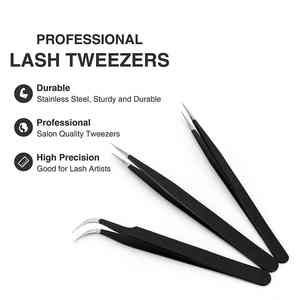Juegos de pinzas para extensión de pestañas, Punta curva recta, pinzas para pestañas de 90 y 45 grados, pinzas para pestañas injertadas recubiertas de Plasma negro - Product Image 2