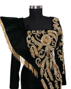 Elegante vestido de noche largo formal antiestático para mujer, vestido largo hasta el suelo con cuentas a mano y cintura Natural para fiesta, graduación, boda - Product Image 2