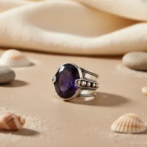 Bague en argent 925 avec améthyste pour femmes, bijoux en pierres précieuses - Product Image 1