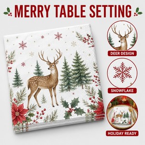 Serviettes de table imprimées de Noël, motif cerf et flocon de neige, serviettes en papier jetables, décoration de table de fête, fournitures pour fêtes - Product Image 4