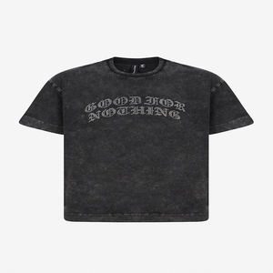 Hip Hop Vintage Streetwear ácido lavado camiseta moda 100% algodón tejido de gran tamaño manga corta DTG impreso patrón sólido - Product Image 1