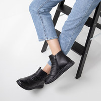 [JSHOE] Sepatu Bot Kulit Sapi Asli Berlapis Bulu Domba dengan Hak Rendah 3cm untuk Kenyamanan Musim Dingin