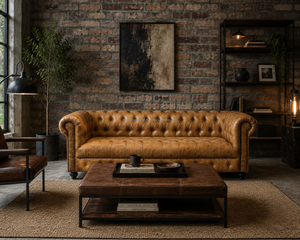 Sofá Chesterfield Clásico de 3 Plazas, Muebles para el Hogar de Cuero Genuino, Sofá Acolchado Profundo, Asientos Elegantes para Sala de Estar, Diseño Premium - Product Image 1
