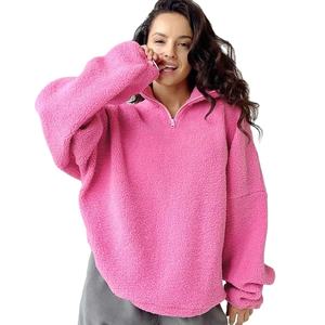 OEM Venta caliente personalizado de invierno de las mujeres 1/4 Zip Pullover Casual Stand Collar Sherpa Fleece sudadera para las mujeres - Product Image 1