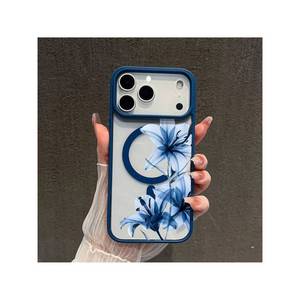 เคสโทรศัพท์ใสแบบวงแหวนแม่เหล็กพิมพ์ลายดอกลิลลี่สีน้ำเงินรุ่นใหม่ สำหรับ 17/16/15/14/13/12 Pro Max PMMA - Product Image 1