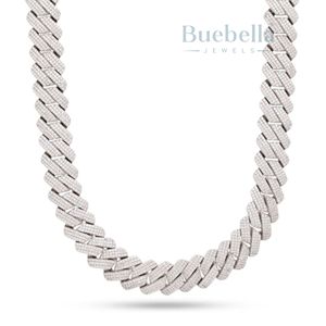 Hombres BUEBELLA JEWELS 925 Plata 14K Oro Hip Hop 18MM Moissanite Cuban Link Chain Iced Out - Product Image 4