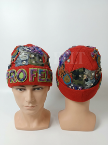 หมวกบีนนี่ปักลายปะติดปะต่อแบบกำหนดเอง ทำด้วยมือ ประดับด้วยคริสตัล หมวกไหมพรมฤดูหนาวพร้อมตัวอักษรสีสันสดใส แฟชั่น หมวกไหมพรมลายแจ็คการ์ดอุ่นๆ - Product Image 6