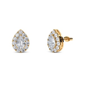 Pendientes de Diamante en Forma de Pera con Halo Simple, Diamante Cultivado en Laboratorio de 1.00 Ct en Platino para Fiesta de Compromiso - Product Image 1