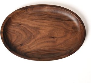 ไม้คุณภาพสูงทรงกลมอินเทรนด์สีธรรมชาติอาหารจานด่วนเรียบง่ายถาดเสิร์ฟไม้อะคาเซียเพื่อสุขภาพพร้อมที่จับโลหะสีดํา - Product Image 2