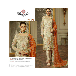 Large gamme de produits Vêtements ethniques traditionnels Nouveau costume de créateur Georgette Salwar avec broderie lourde - Product Image 1