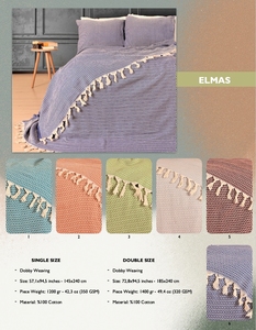 ผ้าคลุมเตียง DAFNI BIG PAZAR ผ้าฝ้าย 100% ระบายอากาศได้ดี ทอแบบแจ็คการ์ด ย้อมสีพื้น แต่งพู่หนังกลับ ขนาด 200x230 ซม. น้ำหนักปานกลาง 300 กรัม/ตร.ม. - Product Image 1